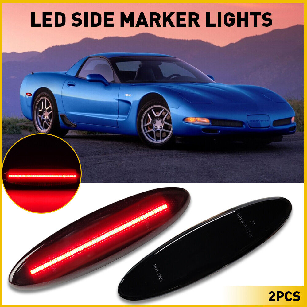 2X For 97-2004 Chevrolet Corvette C5 Smoked LED Rear Side Marker Light Lamp Red