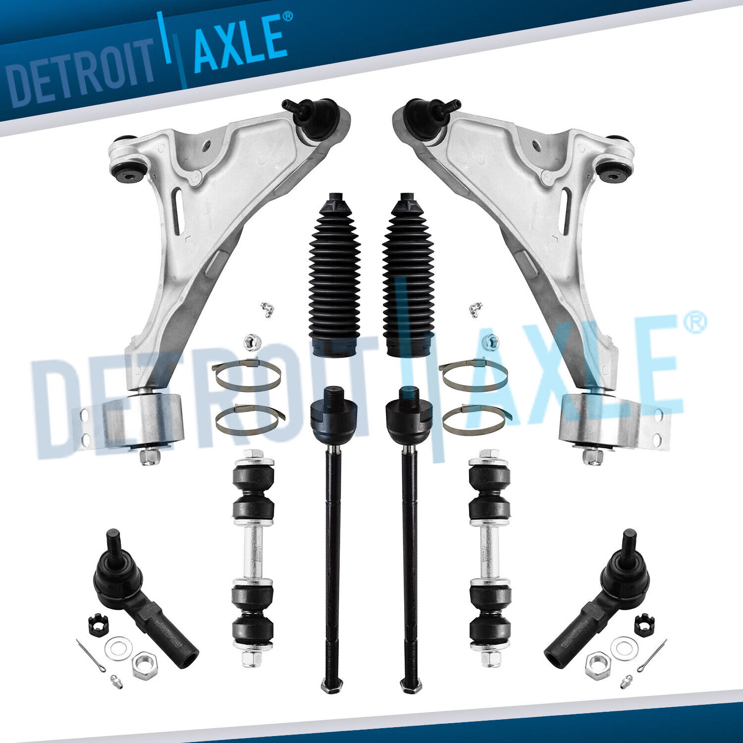 10pc Front Lower Control Arms + Tie Rods for 2006-11 Buick Lucerne Cadillac DTS 