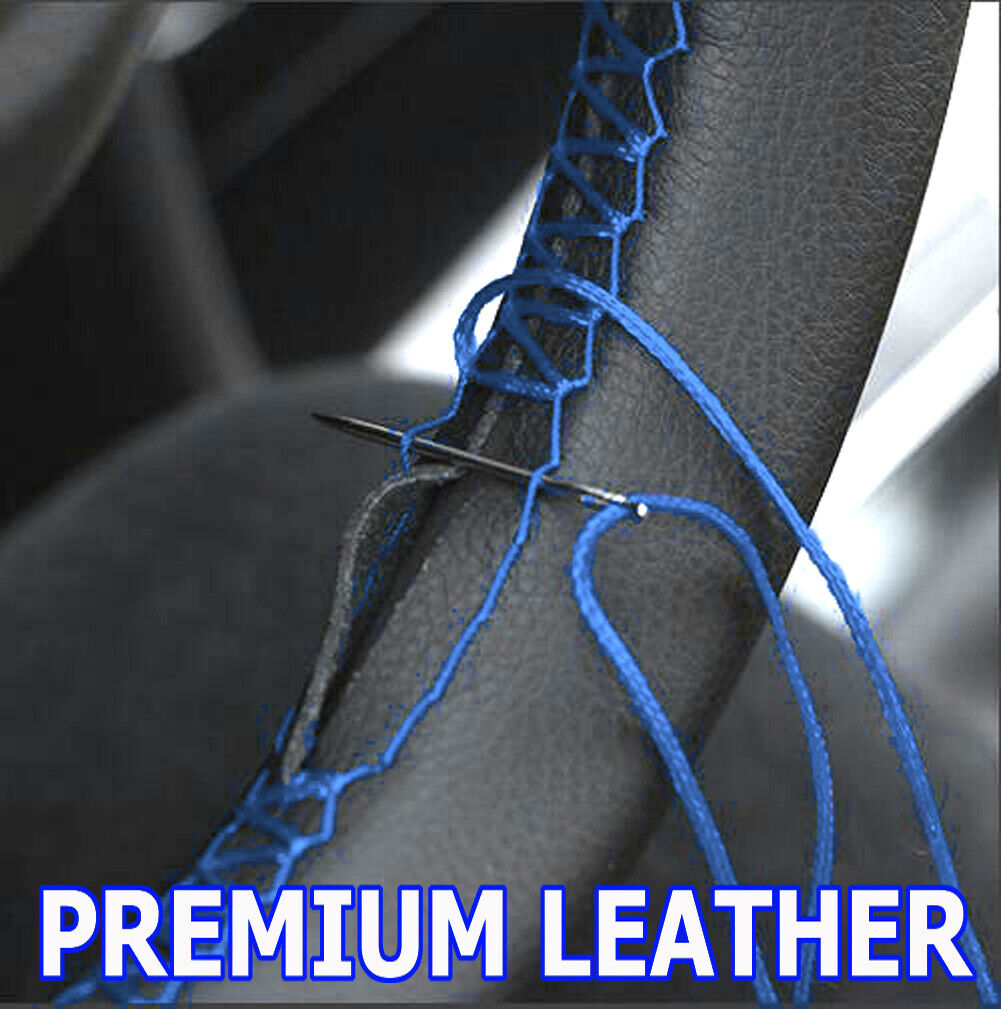 38CM Car Auto DIY BLUE genuine UFL Leather Steering Wheel Cover Wrap Sew-on Kit 