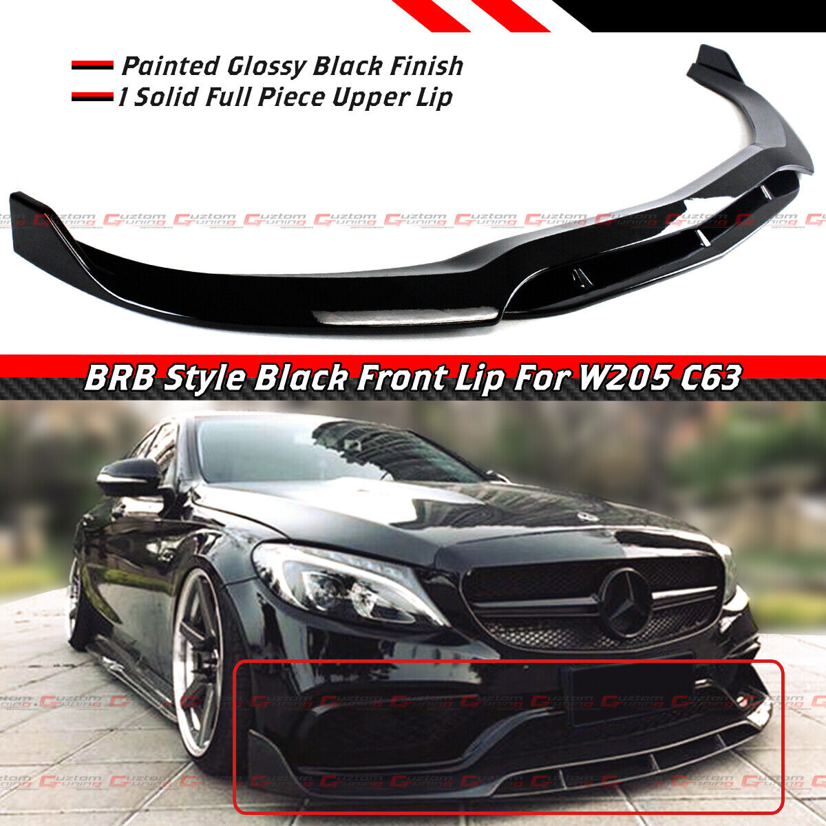 FOR 2015-2021 MERCEDES BENZ W205 C63 AMG S GLOSS BLACK B STYLE FRONT BUMPER LIP