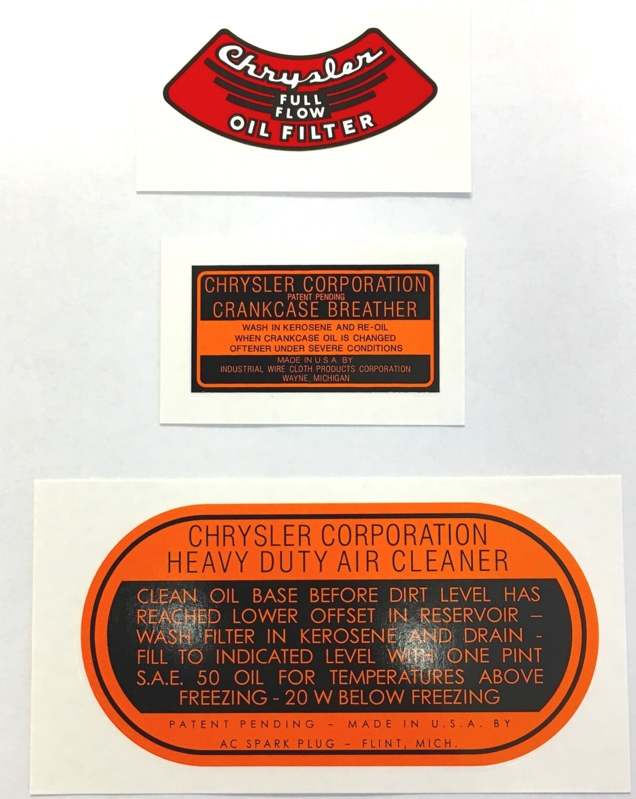 For 1933-1954 Plymouth:  Engine Decal Set