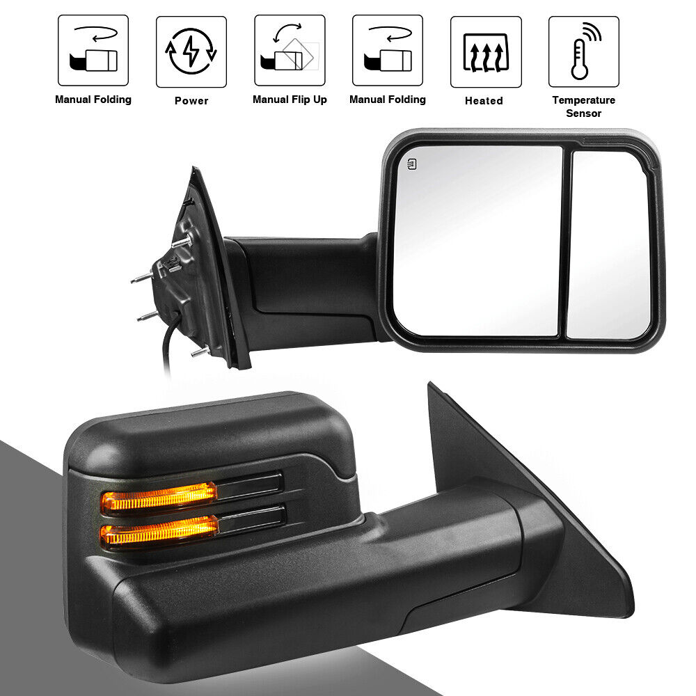 Pair Tow Mirrors Flip Up Power Heated W/ Puddle Light For 2019-2022 Ram 1500