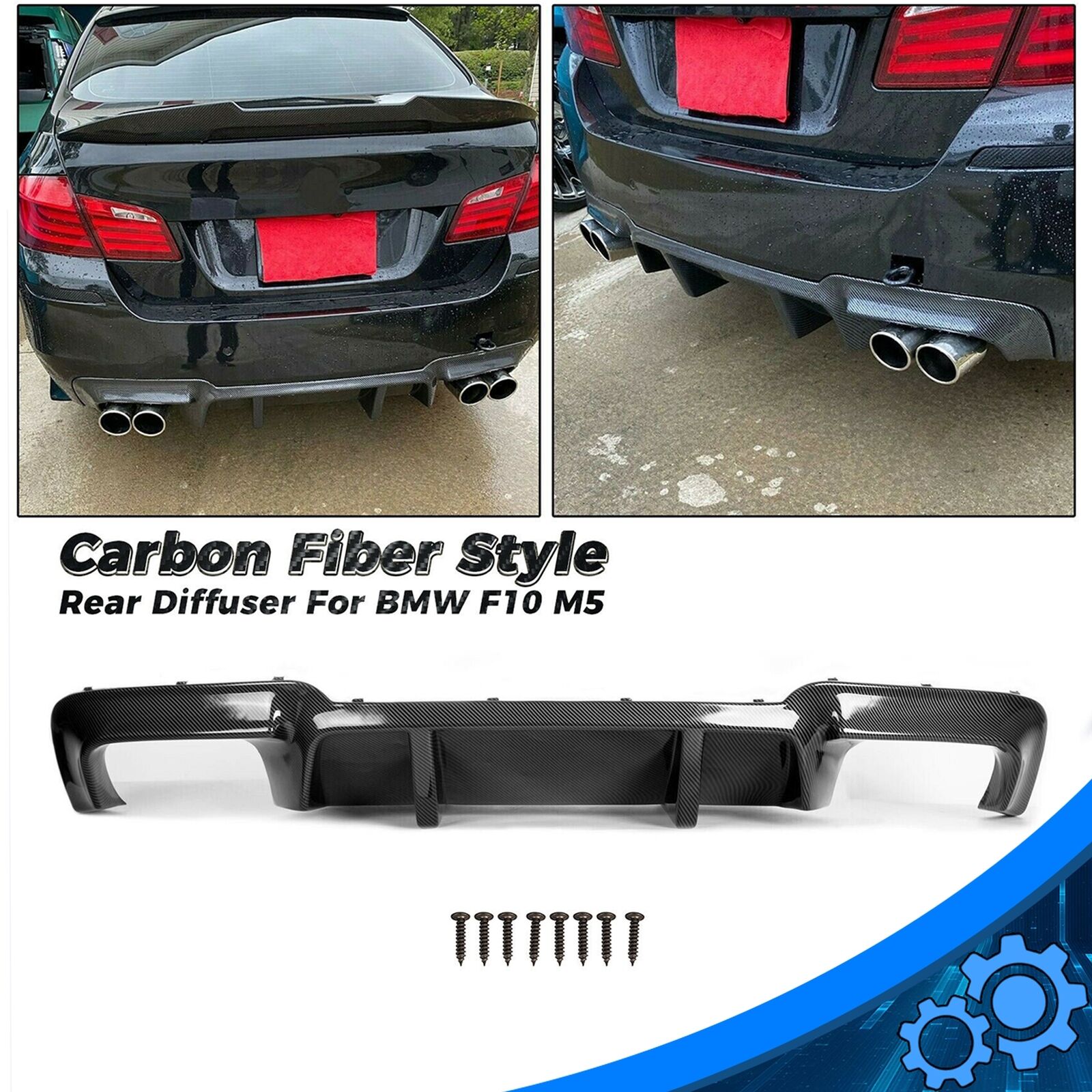 For 12-16 BMW 5 Series M5 Rear Diffuser Lip Quad Exhaust DTM Carbon Fiber Style
