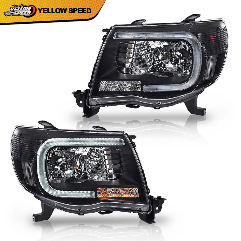 Fit For Toyota Tacoma 05-11 Black Clear LED Tube Headlights Headlamps