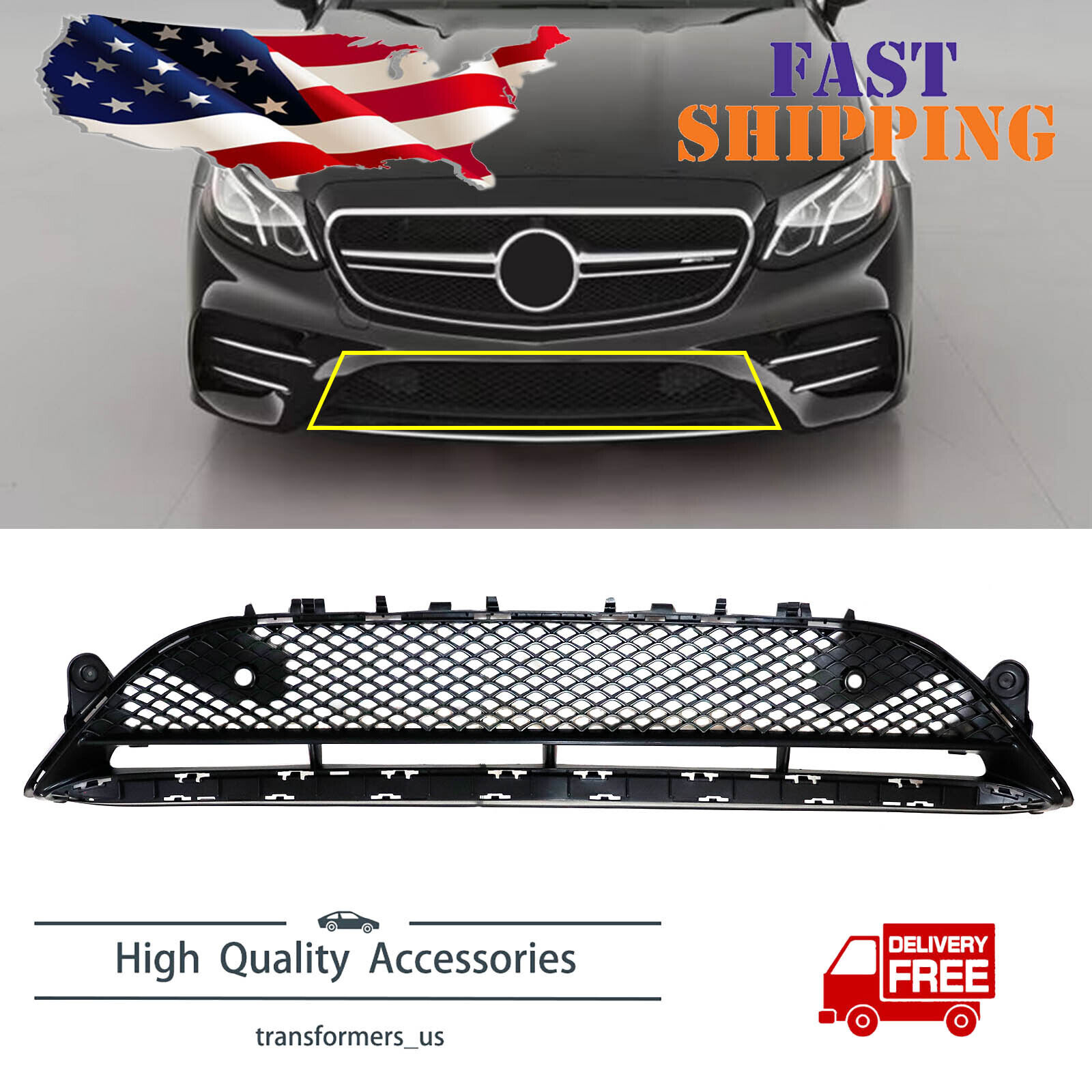 New Front Bumper Cover Grille Fits 2017-2020 MERCEDES-BENZ E300 MB1036156