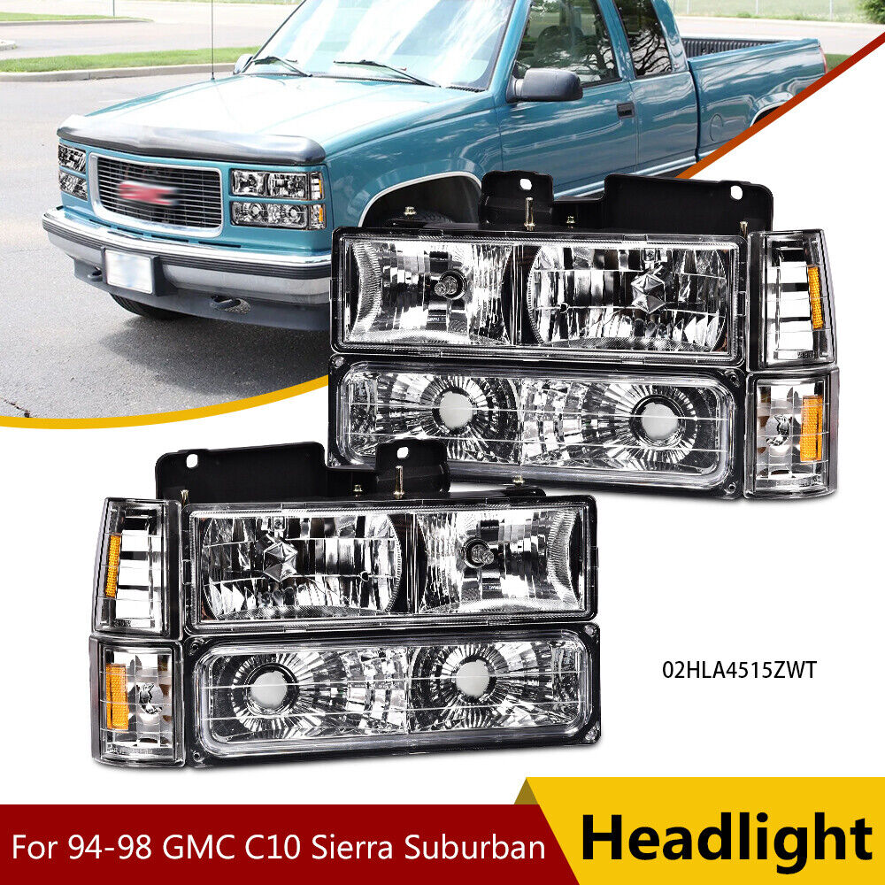 Fit For 94-98 GMC C10 C/K Sierra Headlights+Bumper Corner Lamp Left&Right Side