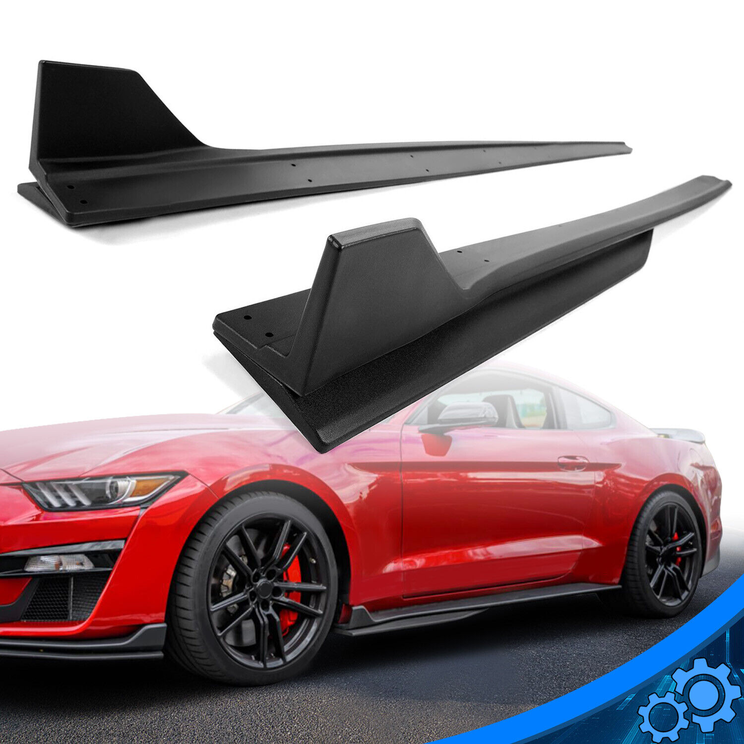 For 15-22 Ford Mustang GT500 Style Side Skirts 4PC - Matte Black W/ Winglet