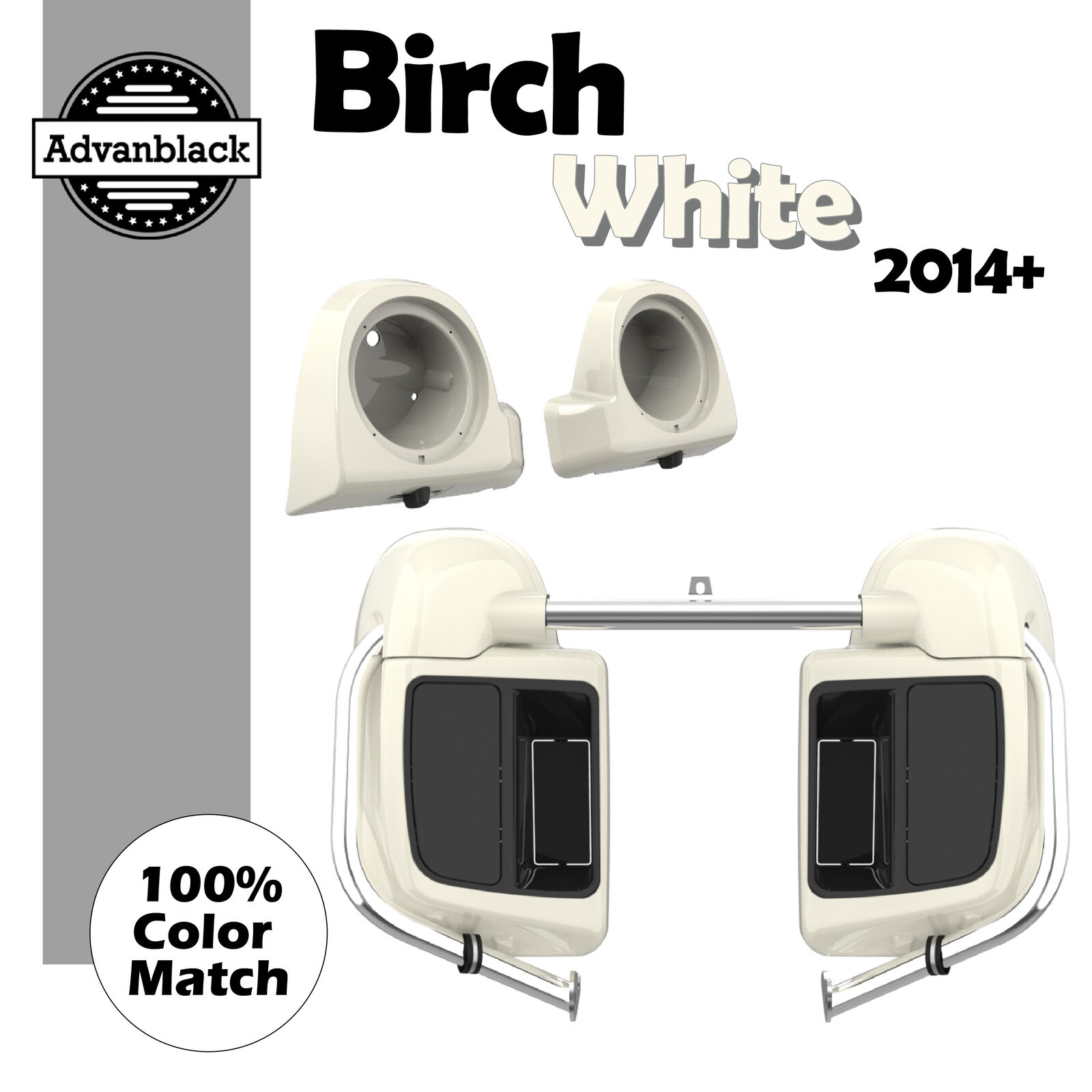 Birch White Lower Vented Fairing 6.5\'\' Speaker Pod Fits Harley Davidson 2014+