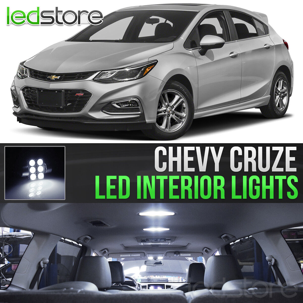 2011-2018 Chevy Cruze White Interior LED Lights Kit Package + License Lights