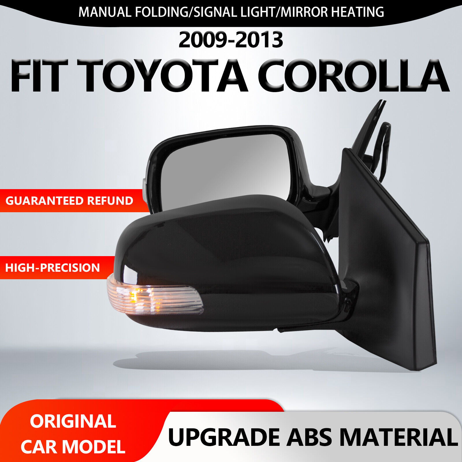 For 2009-2013 Toyota Corolla Side View Mirrors Folding Pair Black LED 5 Pins