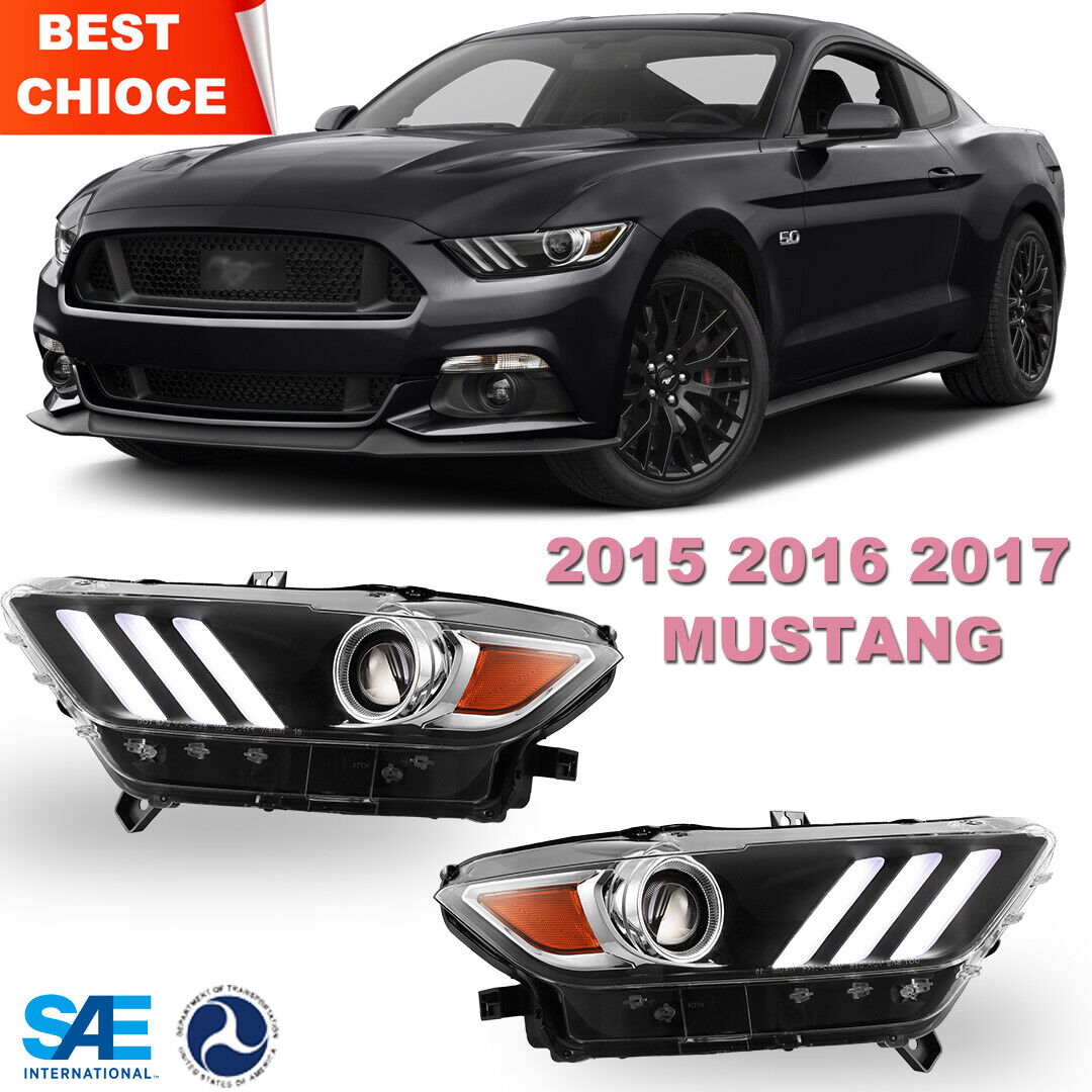 LED Headlights For 2015 2016 2017 Ford Mustang HID/Xenon Projector DRL Lamps Set