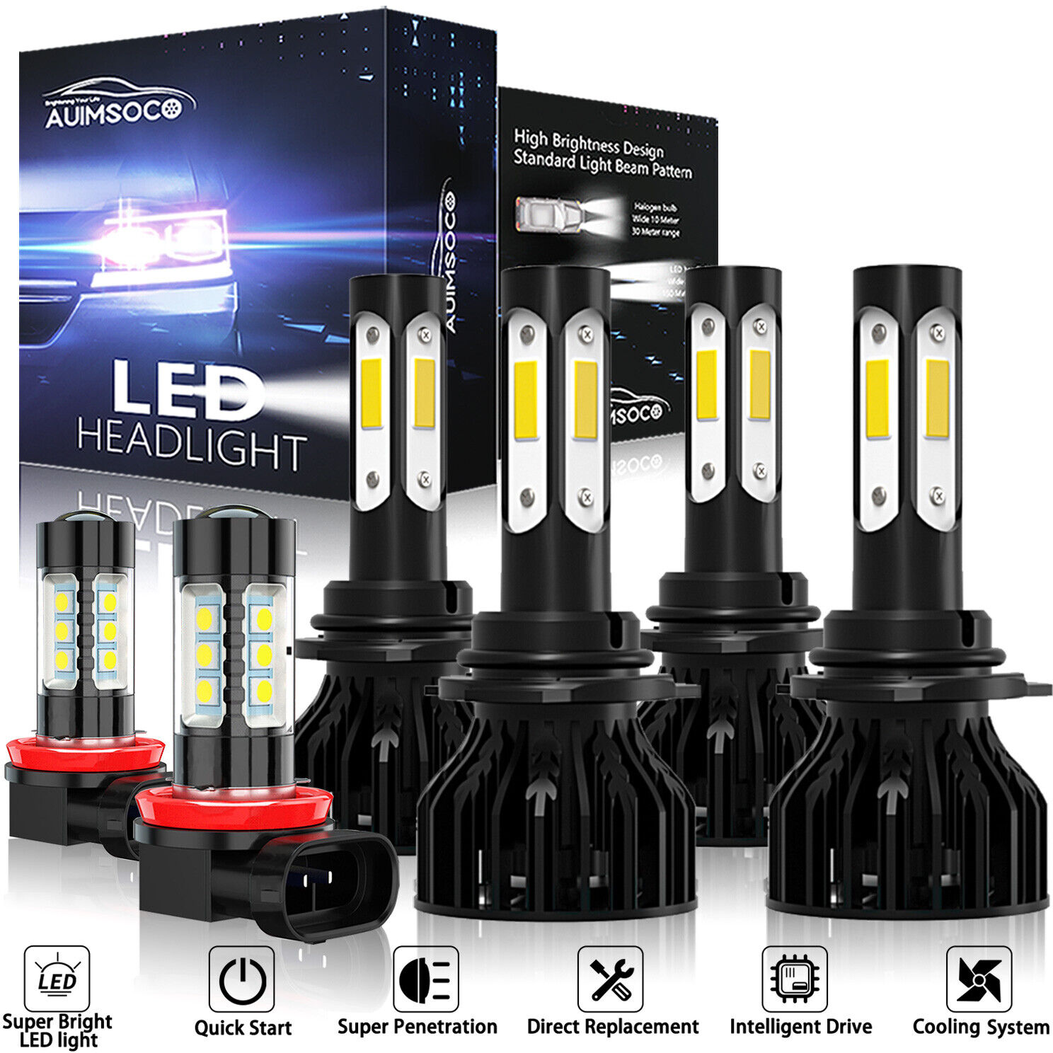 For 2008-2017 Mitsubishi Lancer 6x LED Bulbs Conversion Headlight + Fog Light 6X