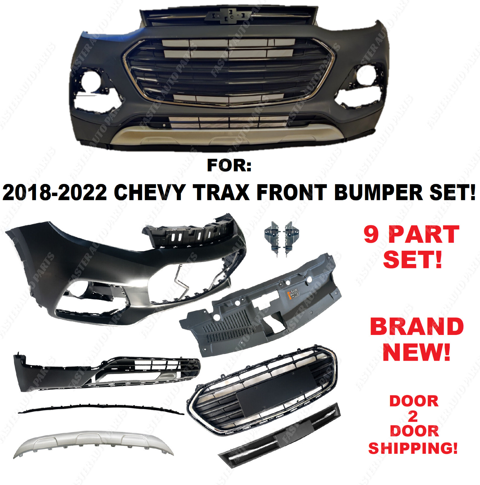 Front Bumper Cover Upper Lower Complete Grills for  Chevy Trax 2018 - 2022