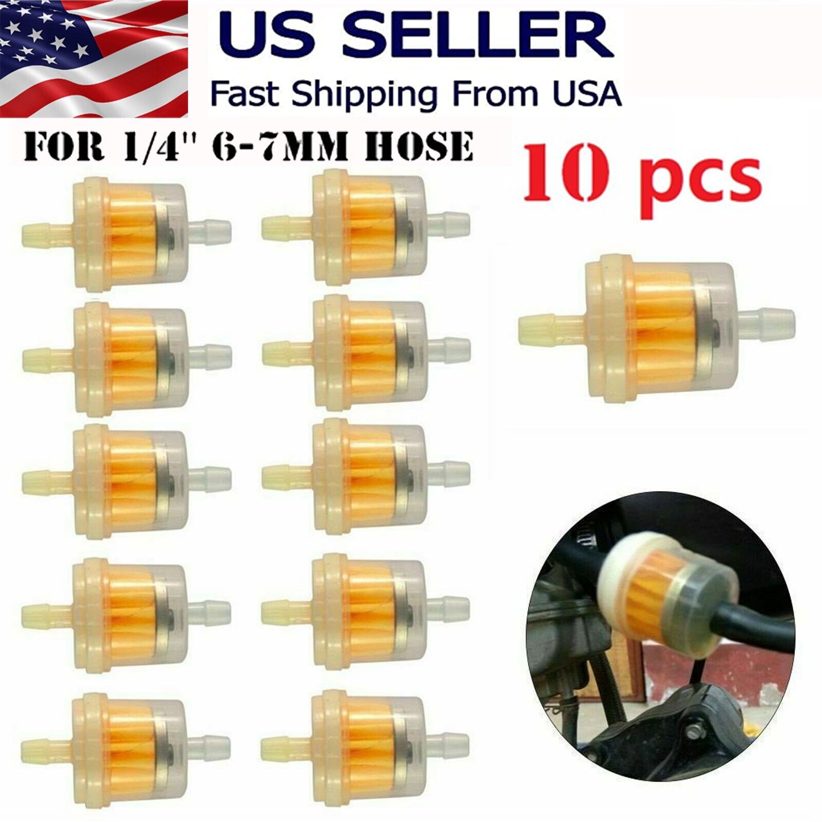 10PCS Motor Inline Gas Oil Fuel Filter Small Engine For 1/4\'\' Line 6-7mm Hose