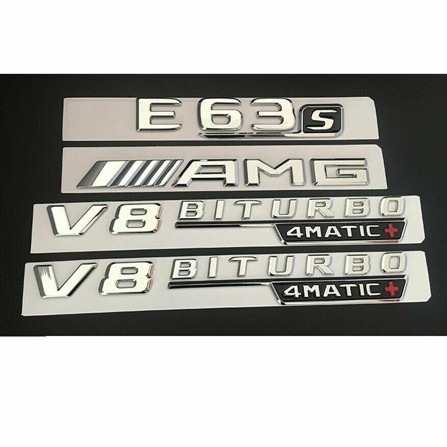 Chrome E63s AMG V8 BITURBO 4MATIC+ Trunk Fender Badges Emblems for Mercedes Benz