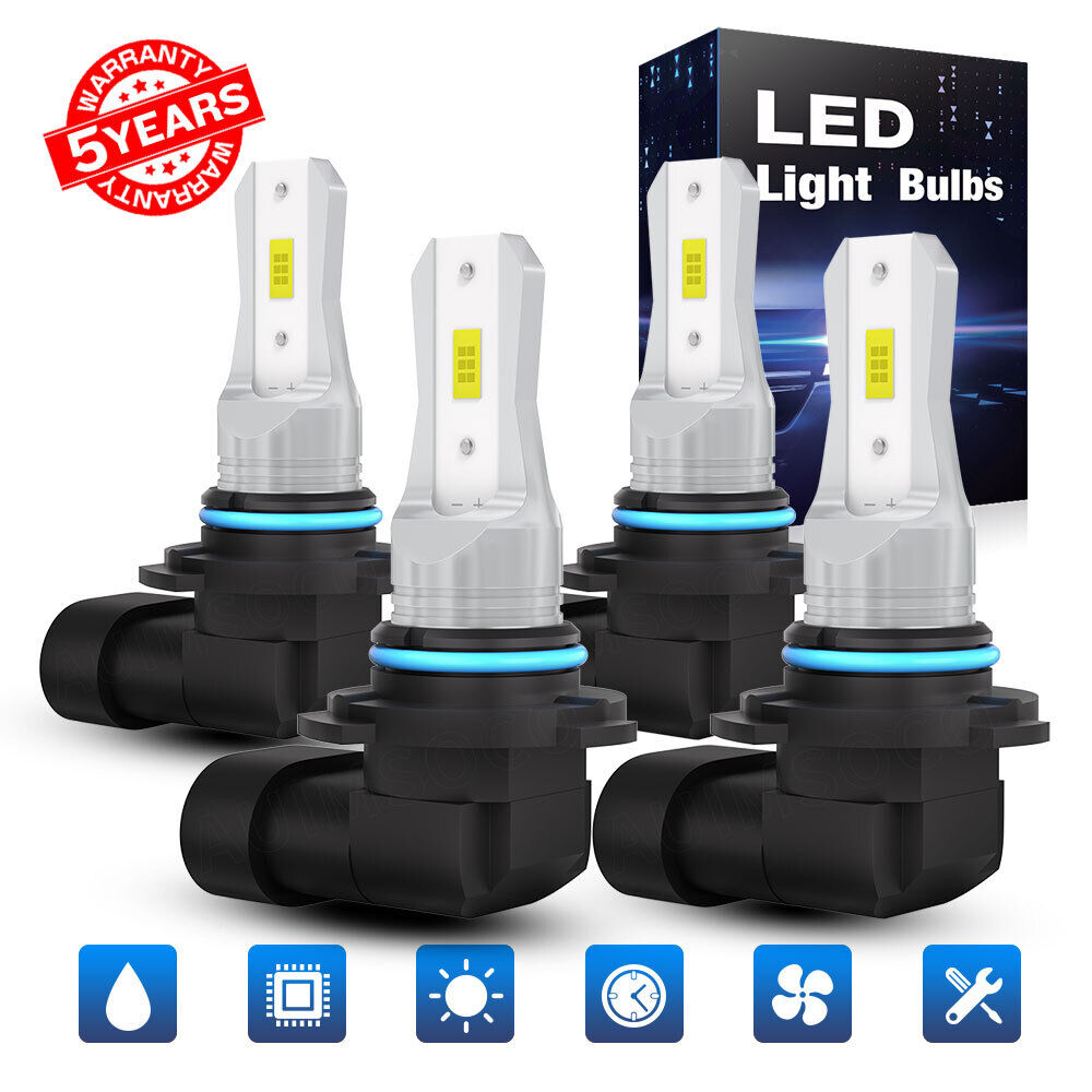 4Pcs 9006 9005 LED Headlight Bulbs High Low Beam Kit Extremely White 6500K Combo