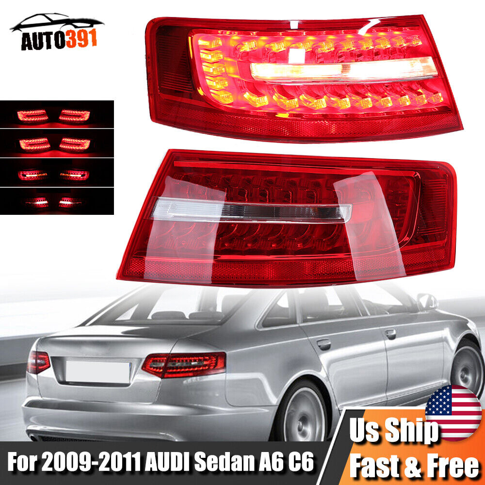Pair Outer Tail Light For Audi A6 C6 Sedan 2009 10 2011 LED Rear Lamp Left+Right
