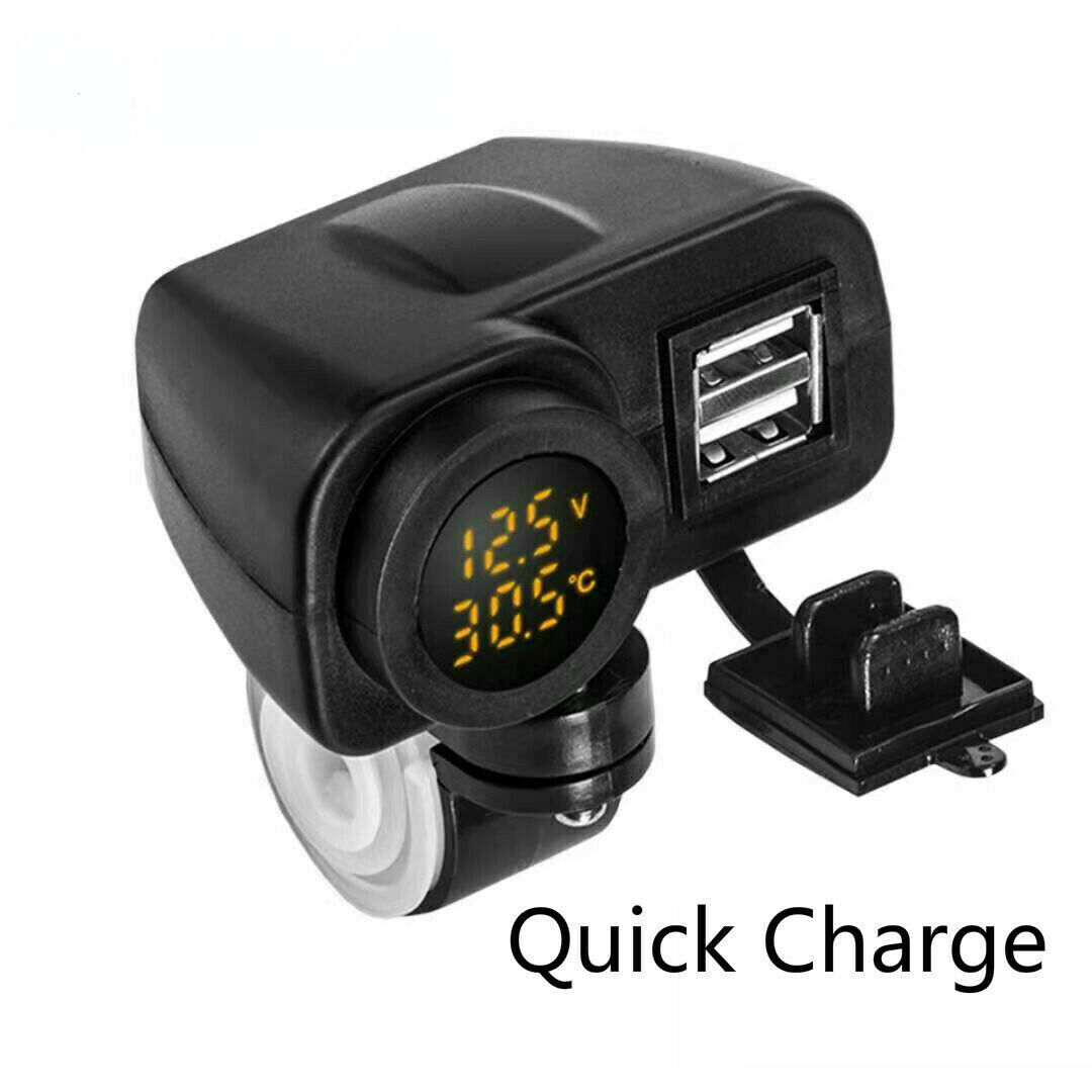 Waterproof Motorcycle Quick Charge Dual USB Fast Phone Charger Voltage Display