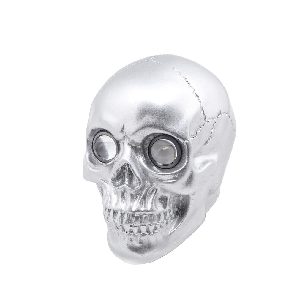 Custom Motorcycle Silver LED Retro Skull Headlight Head Lamp For Harley Yamaha