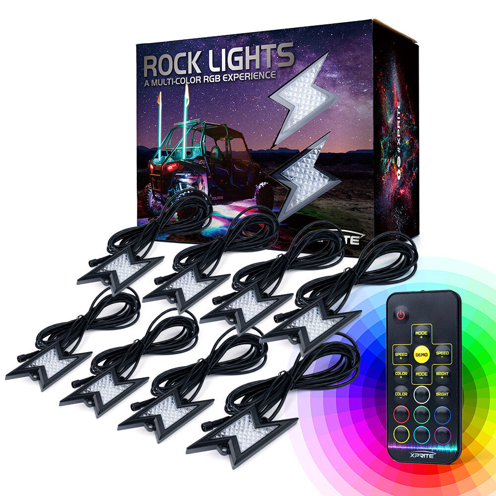 RGB LED Rock Lights 8 Pods Underbody Neon Lights LED Light Lightning Bolt Design