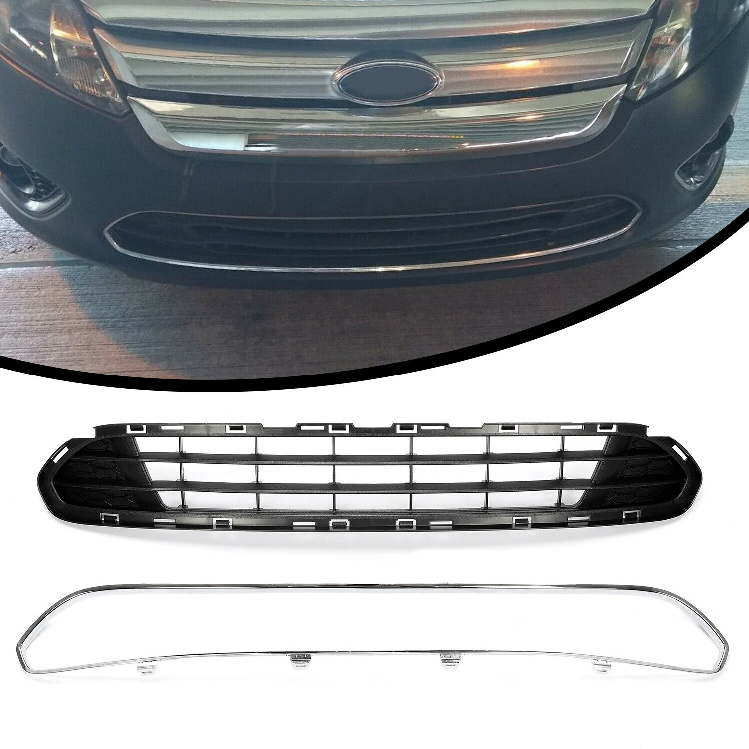 2PCS Front Bumper Lower Grille W/Chrome Molding Trim For 10 11 2012 Ford Fusion
