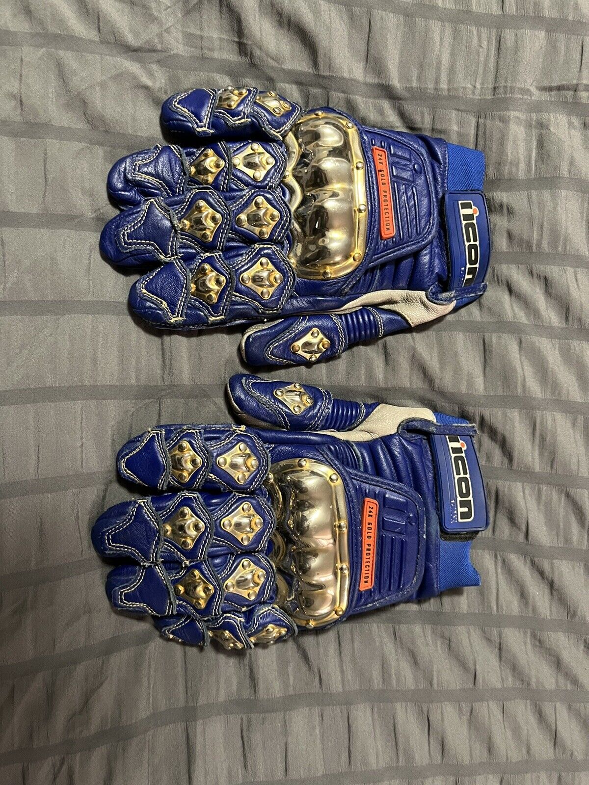 ICON TIMAX  Leather Gloves Blue With 24k Gold Size L