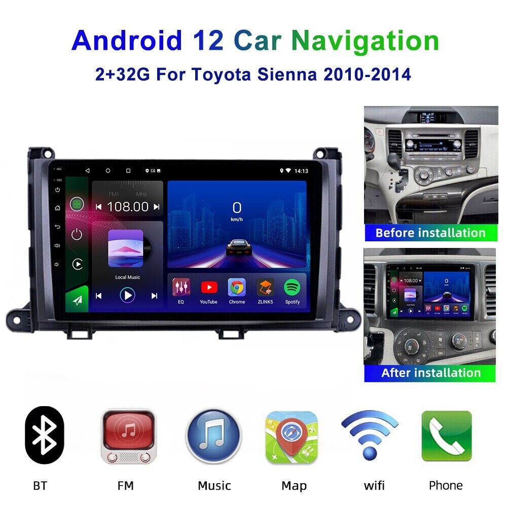 For 2011-2014 Toyota Sienna 9'' Android 10 2+32Gb Car Stereo Radio GPS FM DSP BT
