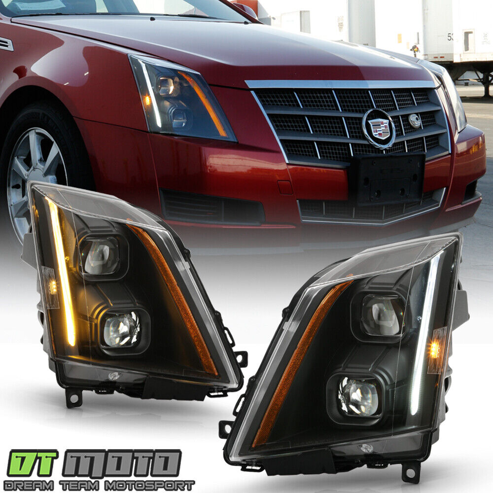 2008-2014 Cadillac CTS Halogen Black LED Switchback Signal Projector Headlights