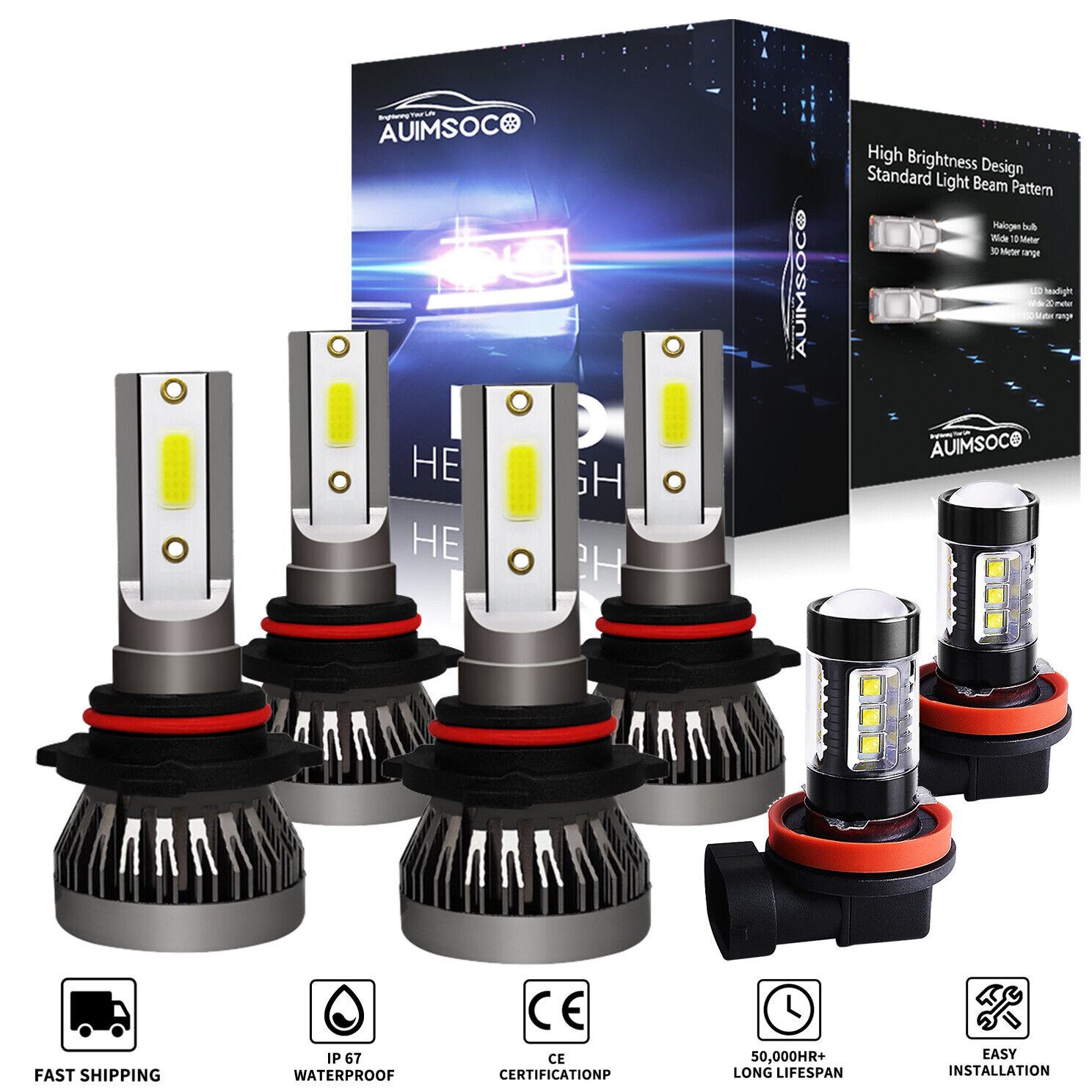 For Honda Civic 2006-2010 2011 2012 2013 2014 2015 LED Headlight+Fog Light Bulbs