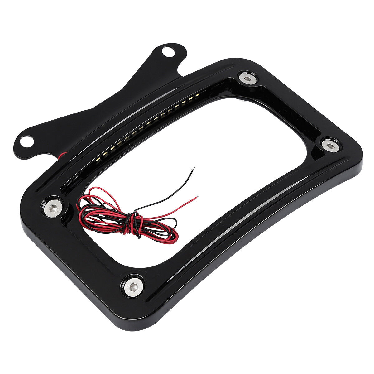 Black/Chrome Curved License Plate Mount W/ Light Fit For Harley Street Glide