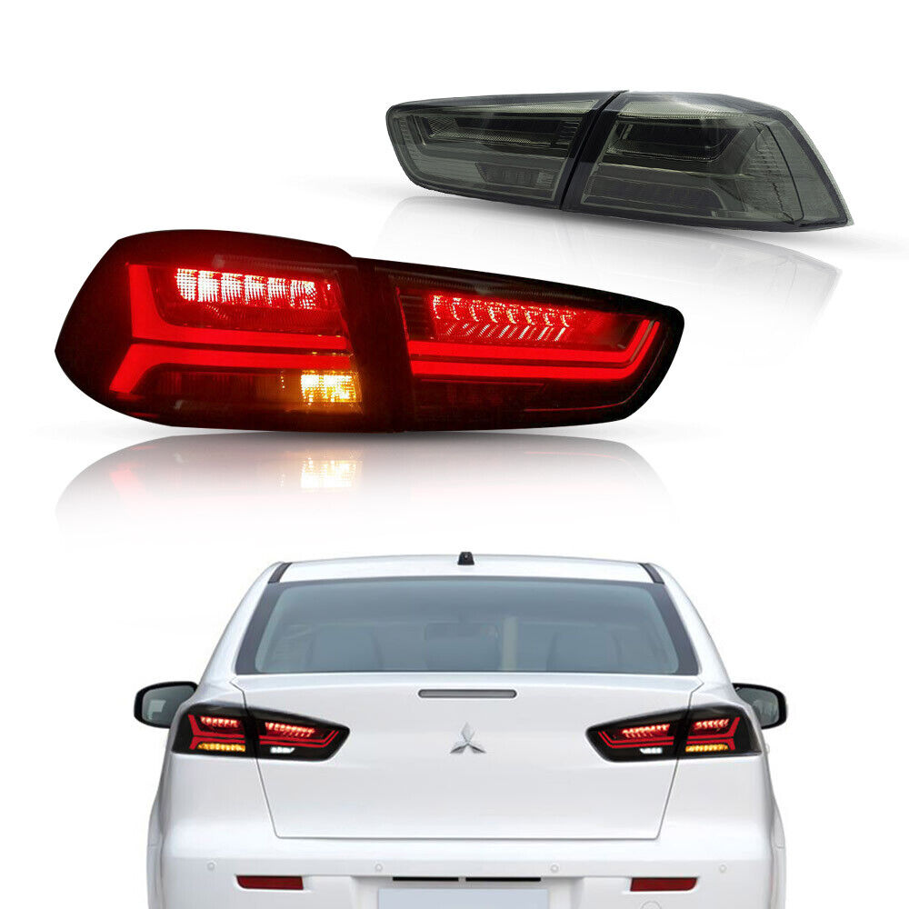 Pair Rear Smoked LED Tail lights For 08-17 Mitsubishi Lancer w/Dynamic Indicator