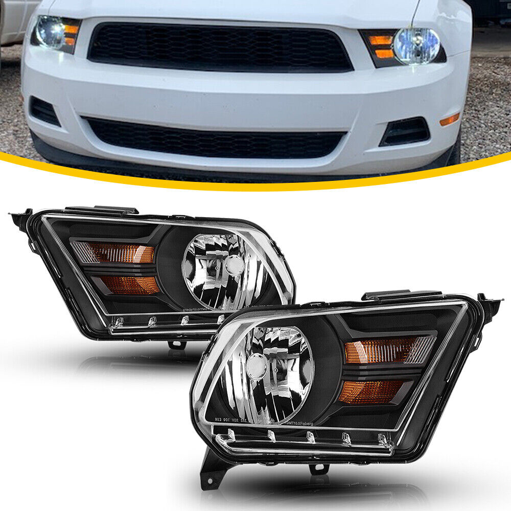 Black For 2010 2011 2012 14 Ford Mustang Headlights Halogen Headlamps Left+Right