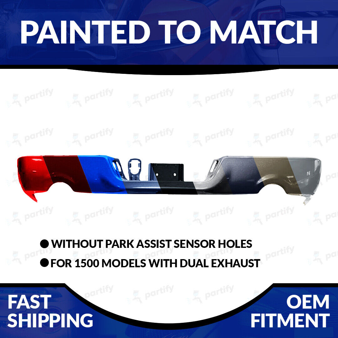 NEW Painted Rear Bumper W/ Dual Exh For 2009-2023 Dodge RAM 1500 W/O Snsor Holes