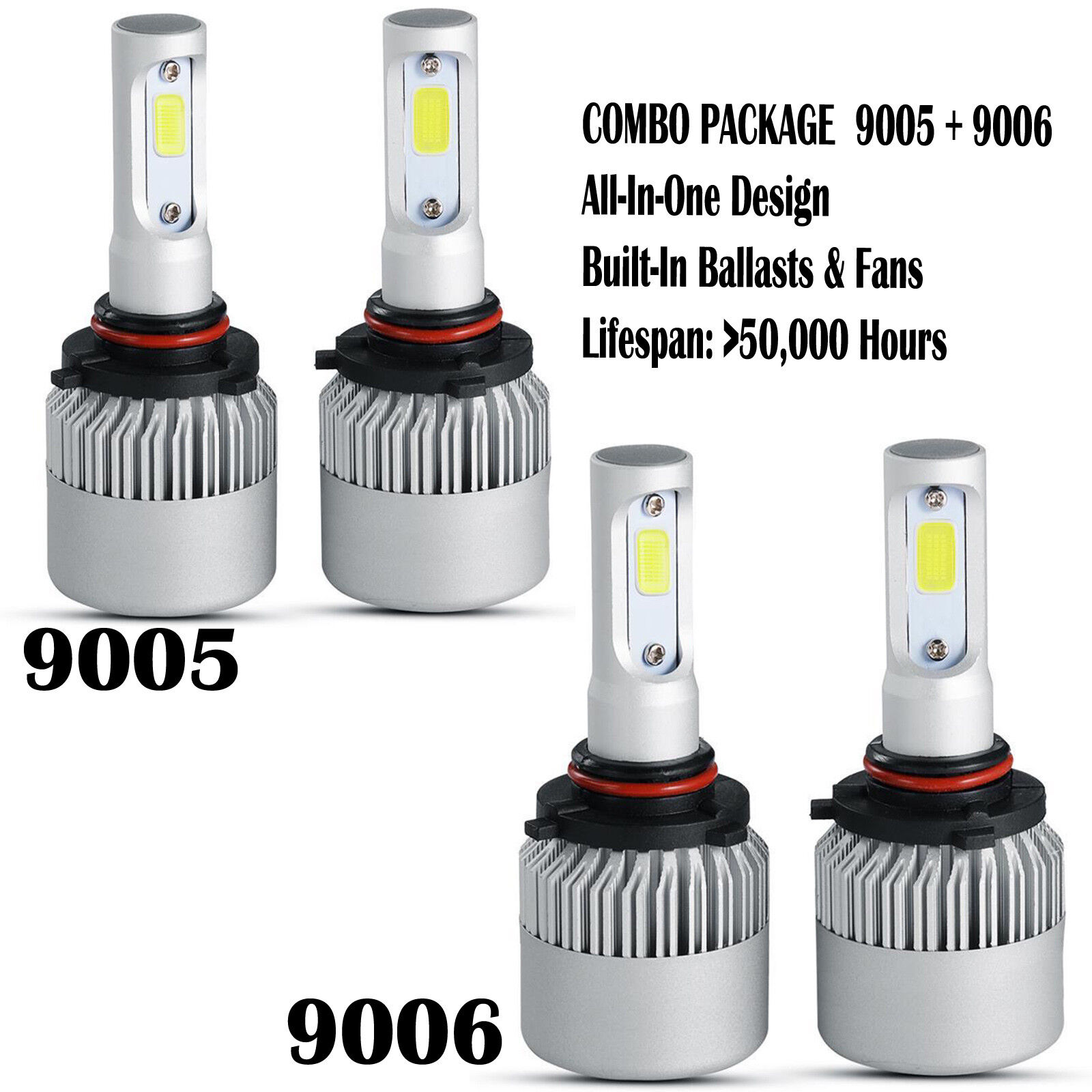 9005 9006 4PCS Combo Total 3900W 585000LM LED Headlight Kit High Low Beam 6000K