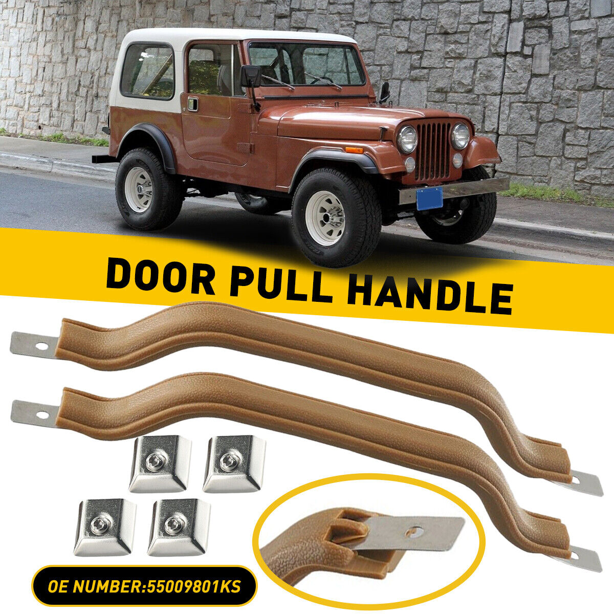 2Pcs Tan Interior Door Pull Handle Front LH or RH For 1987-1995 Jeep Wrangler Y