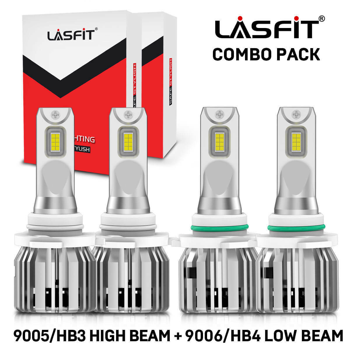 4x Lasfit 9005 9006 Combo LED Headlight High Low Beam Bulbs 6000K Cool White