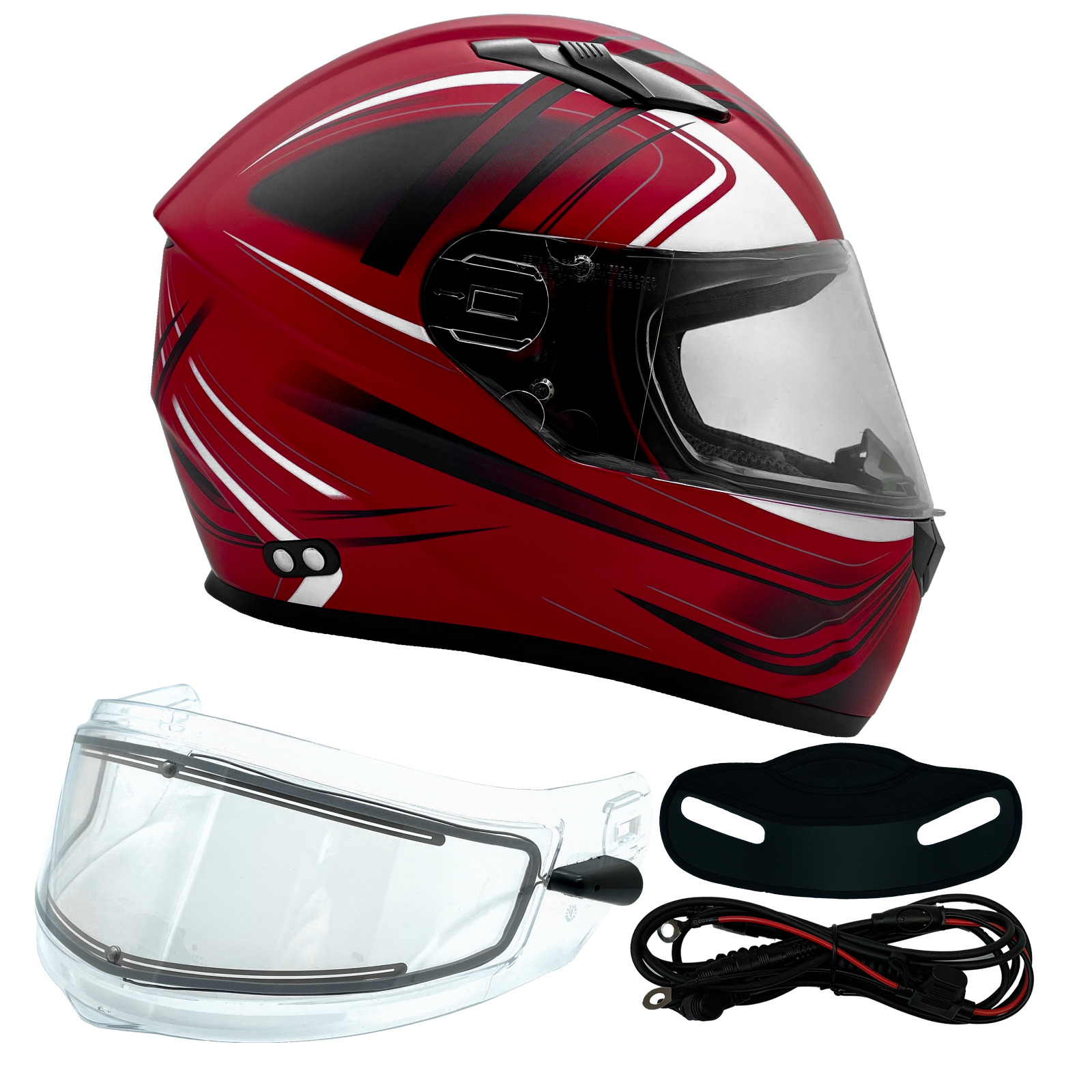 Adult Snowmobile Helmet Red Full Face Double Pane Shield or Heated DOT 3x 4x