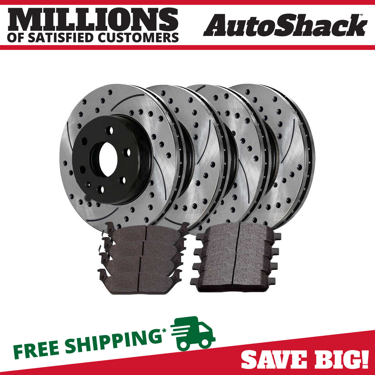 Front & Rear Drilled Slotted Brake Rotors Black & Pads 4WD for Ford F-150 5.4L