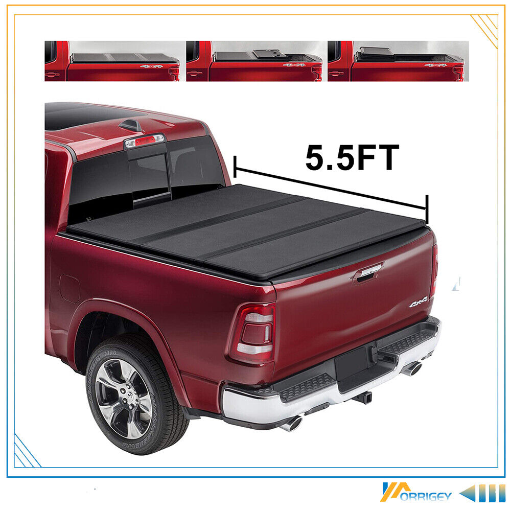 5.5ft Hard Bed Fiberglass Tri-Fold Tonneau Cover W/LED For 15-20 Ford F150