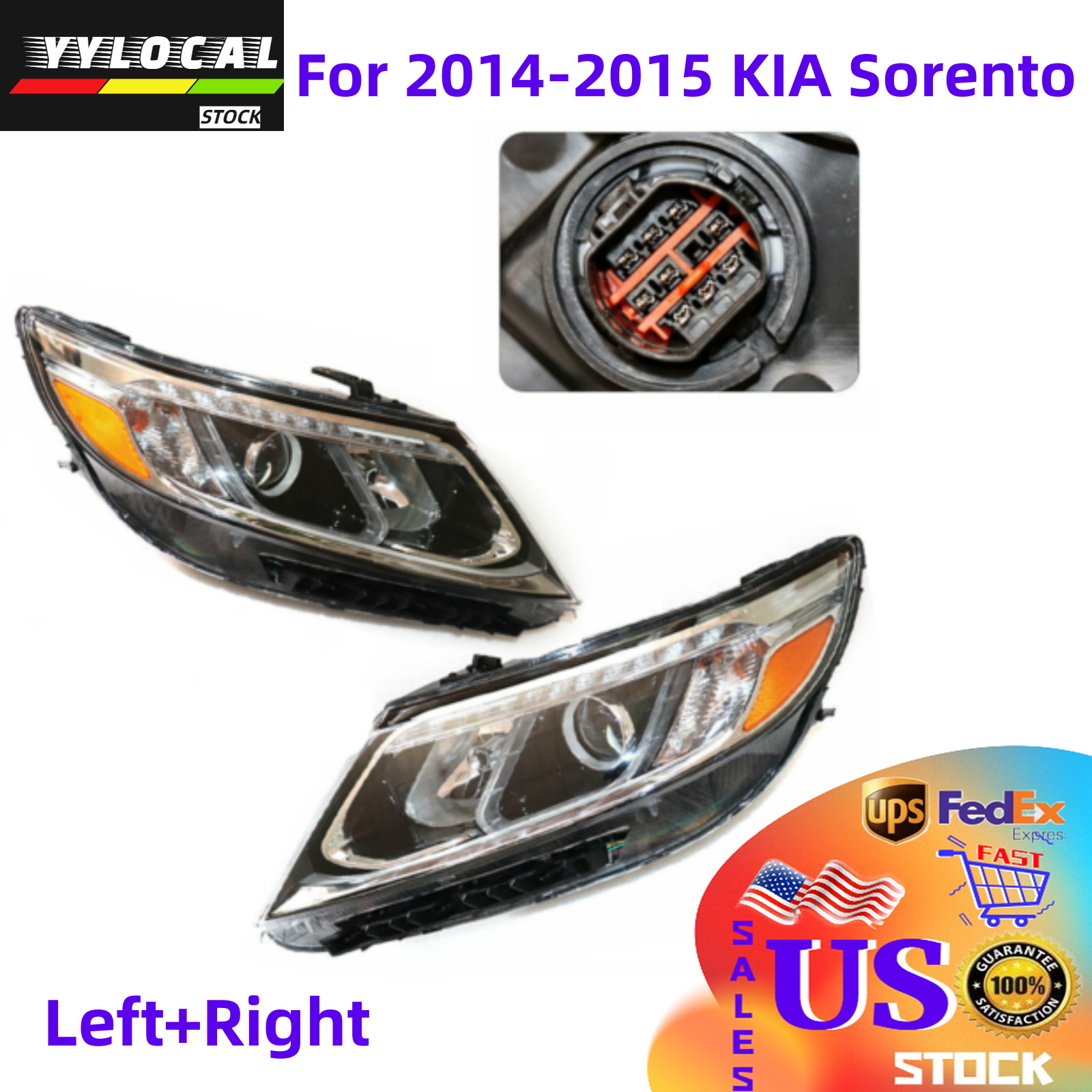 Halogen Headlights Set For 2014 2015 Kia Sorento Left & Right Side w/ LED DRL