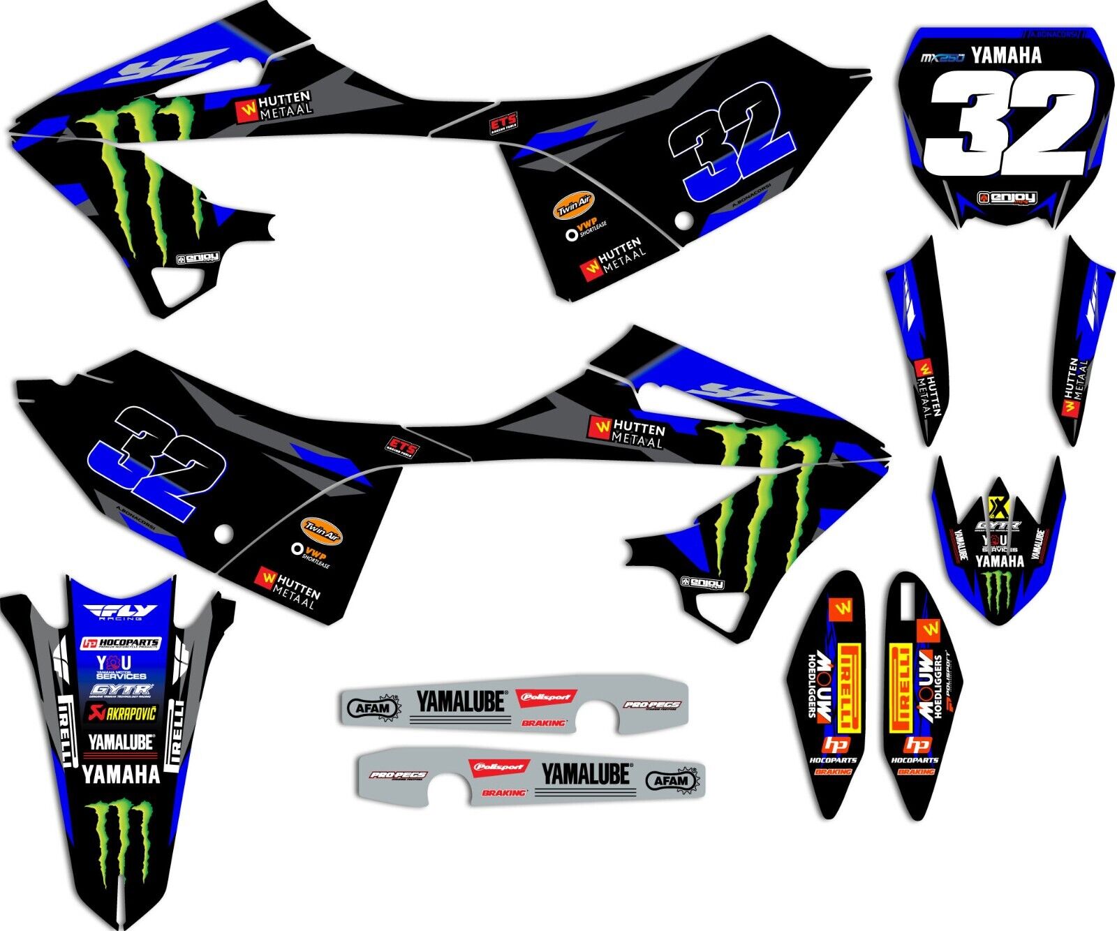 2023 Yamaha YZ 125 250 Hutten Metaal Yamaha Race Team Graphics Kit Plates[22-23]