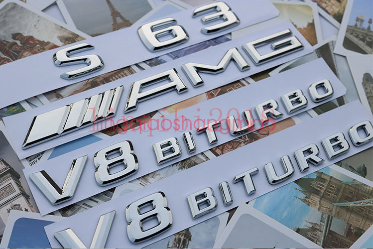 S63+ AMG + V8 BITURBO Letters Trunk Embl Badge Sticker for Mercedes Benz