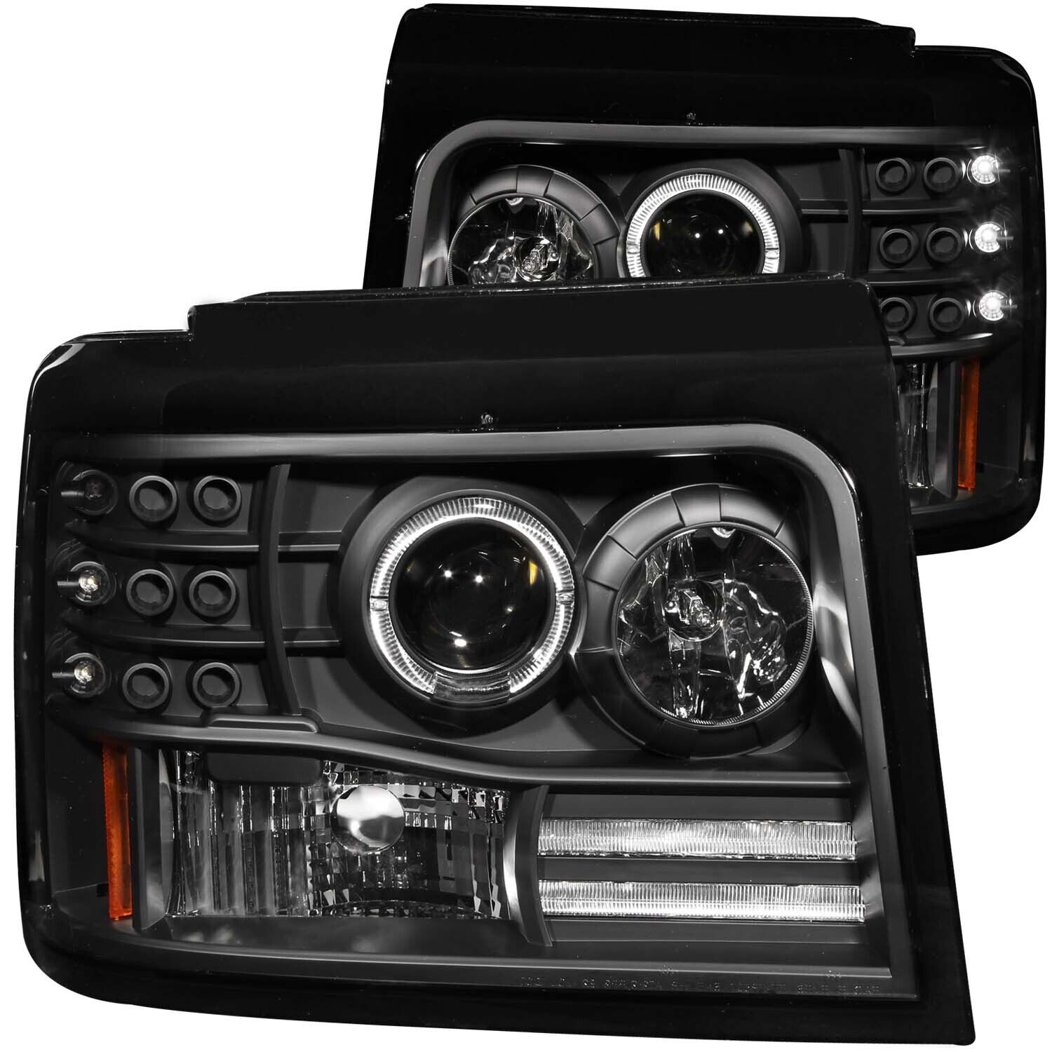 ANZO for 1992-1996 Ford F-150 Projector Headlights w/ Halo Black w/ Side Markers