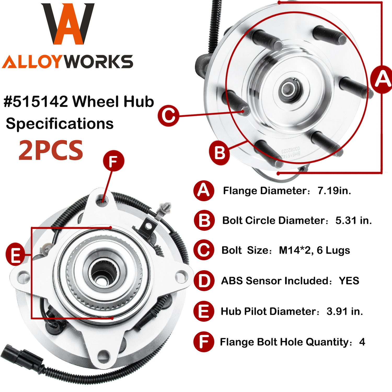2pcs Front Wheel Bearing Hub for 2011-14 Ford F-150 Expedition Lincoln Navigator