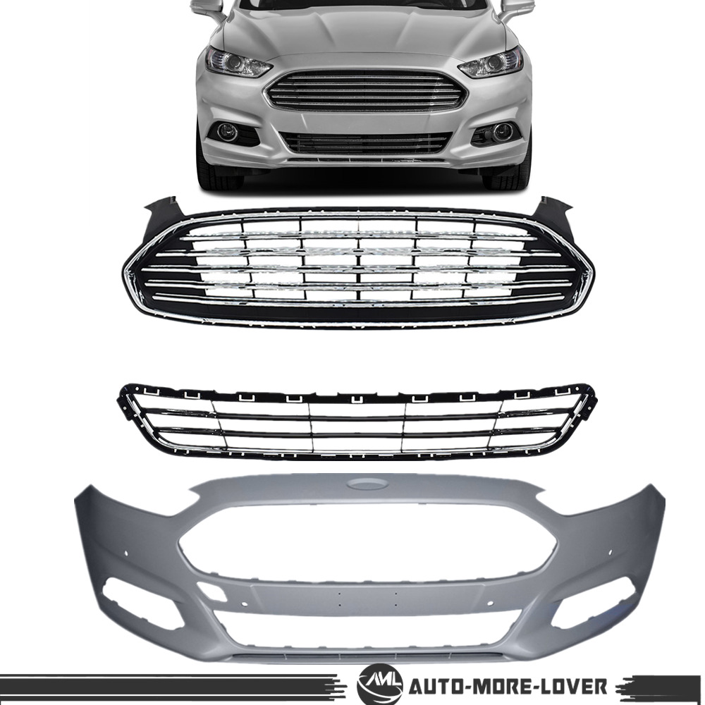 Fit For 2013-2016 Ford Fusion Front Bumper Cover & Front Upper And Lower Grille