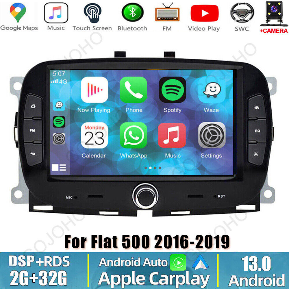 32GB For 2016-2019 FIAT 500 Android 13 Carplay Car Radio Stereo GPS Navi Player