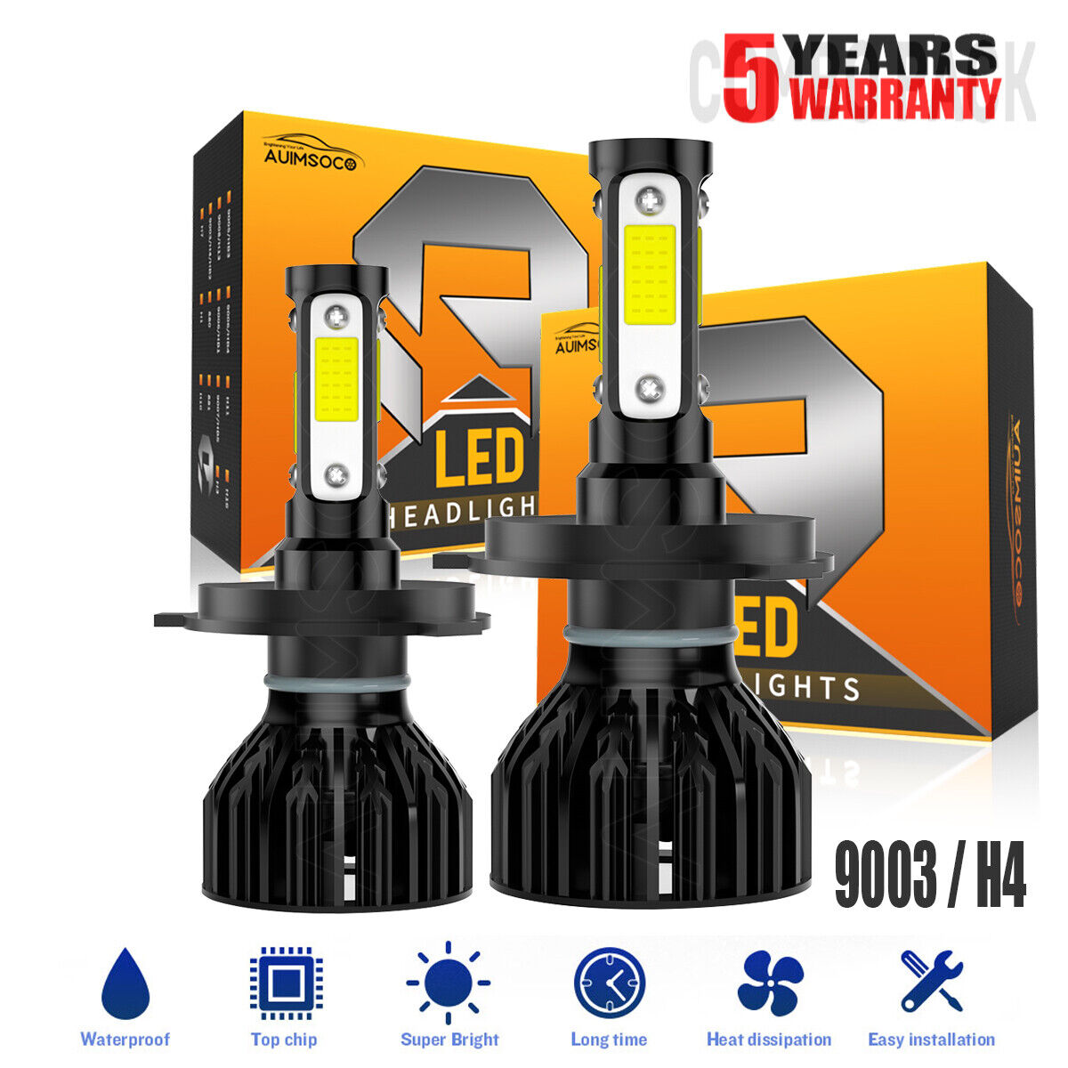 2-SIDE H4 9003 LED Headlight Bulbs Conversion Kit High Low Beam 6500K White 2PCS
