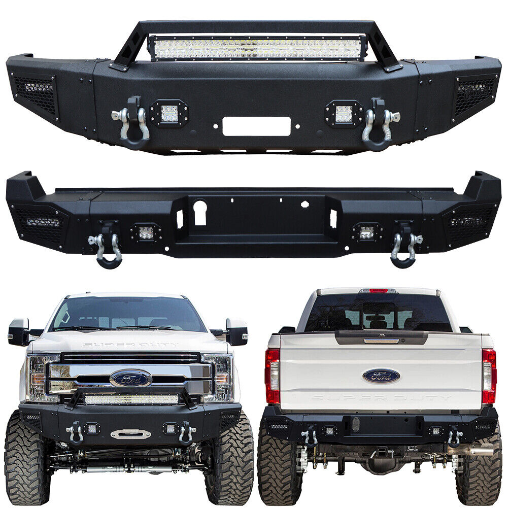 For 2017-2022 F250 F350 Steel Front and Rear Bumper with LED lights and D-Rings