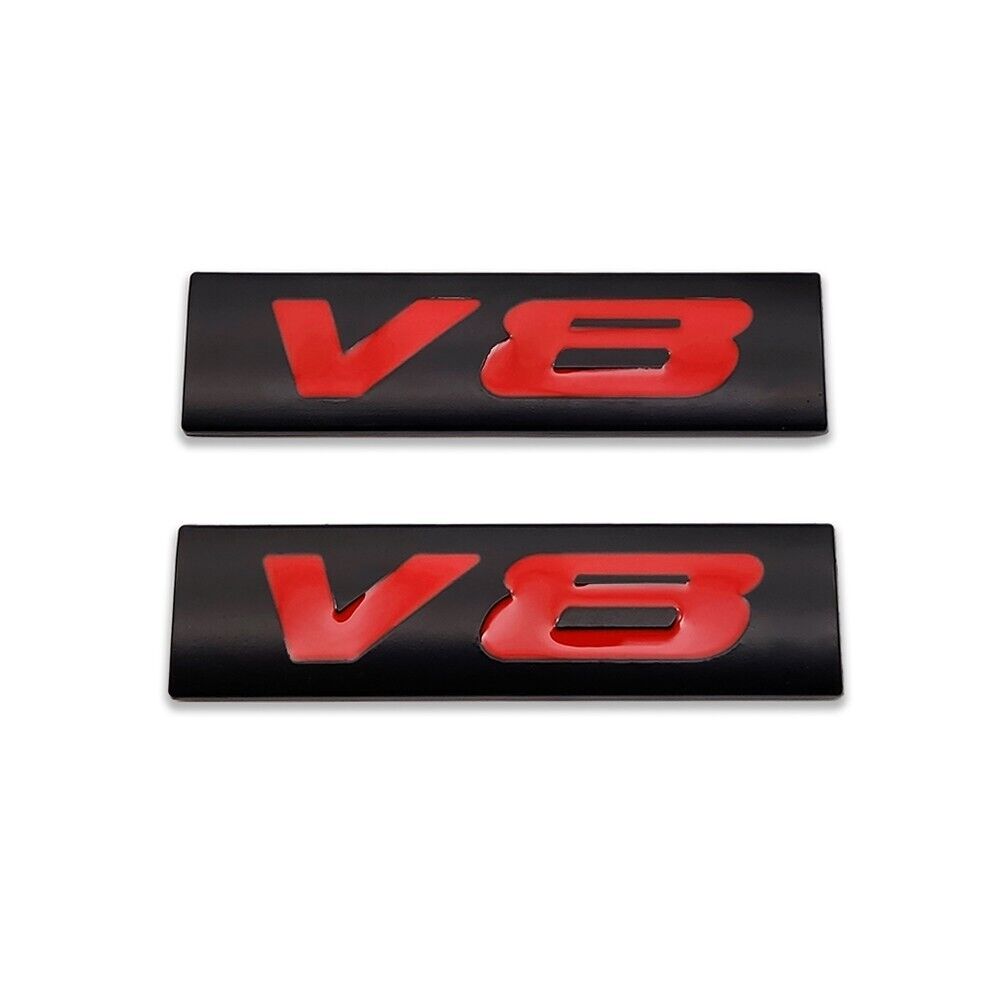 2x Black&Red Metal V8 Logo Emblems V-8 Engine Sport Bagde Turbo Sticker 3D Decal