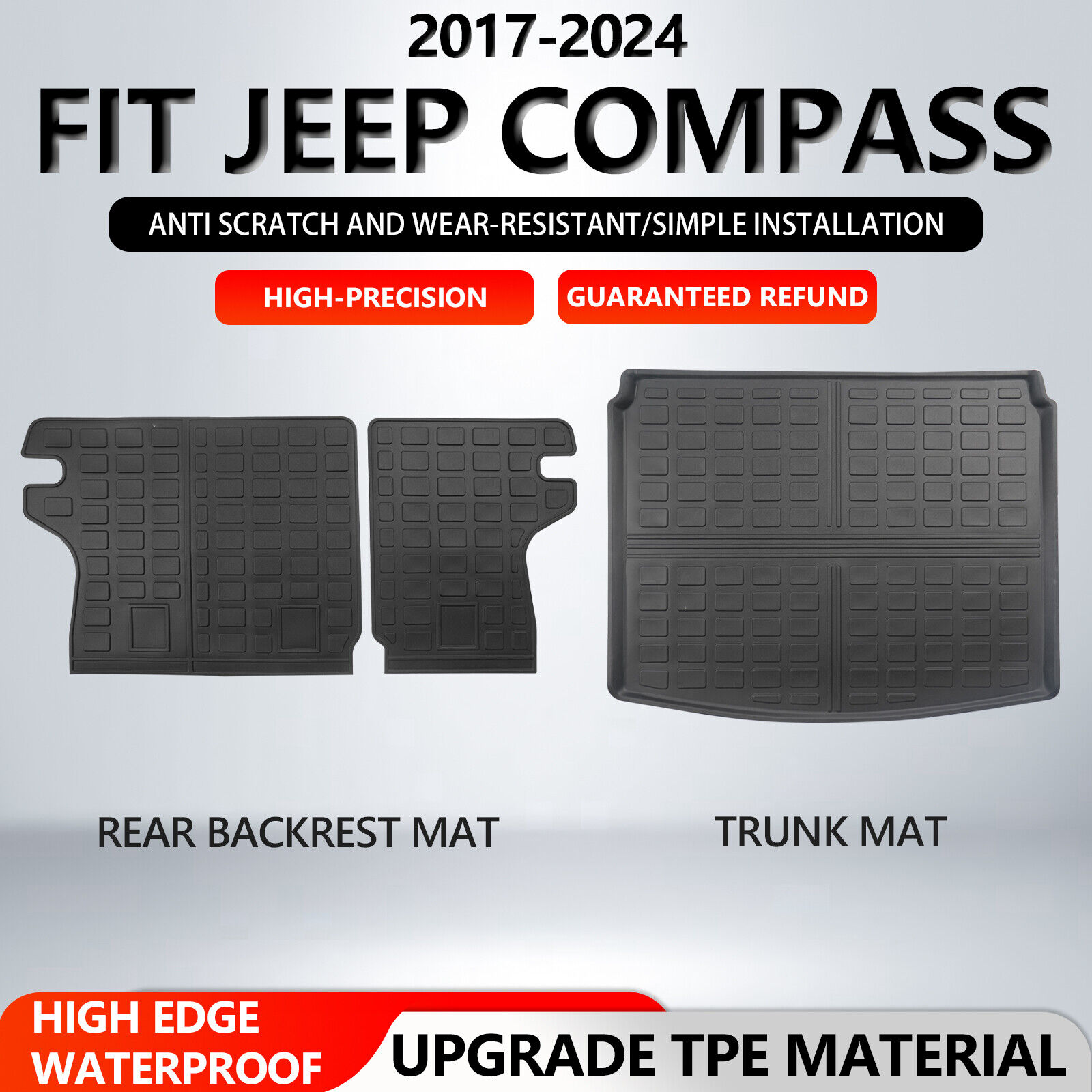 For 2017-2024 Jeep Compass Floor Mats Backrest Mats Trunk Mats Cargo Liners